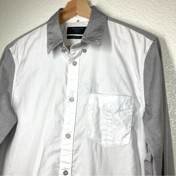 Rag & Bone Mens Button Down Slim Fit Shirt Small White Gray Oxford Long Sleeve - Picture 3 of 16